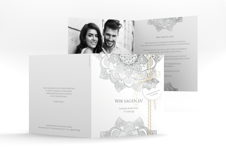 Hochzeitseinladung Delight quadr. Klappkarte grau