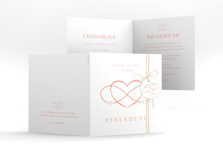Hochzeitseinladung Infinity quadr. Klappkarte apricot