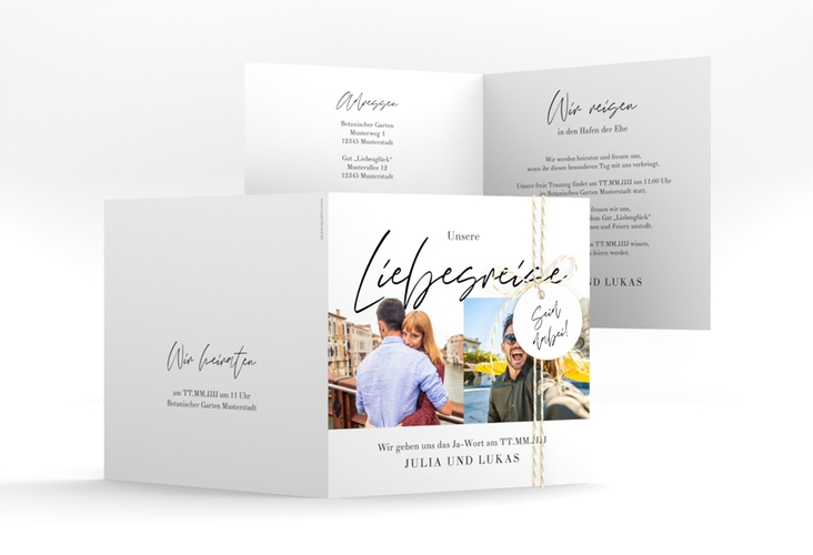 Hochzeitseinladung Liebesreise quadr. Klappkarte