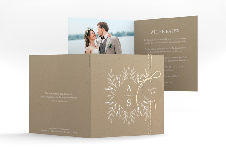 Hochzeitseinladung Blattwerk quadr. Klappkarte