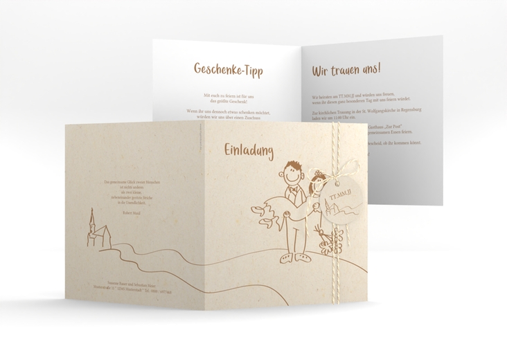 Hochzeitseinladung Pisa quadr. Klappkarte beige