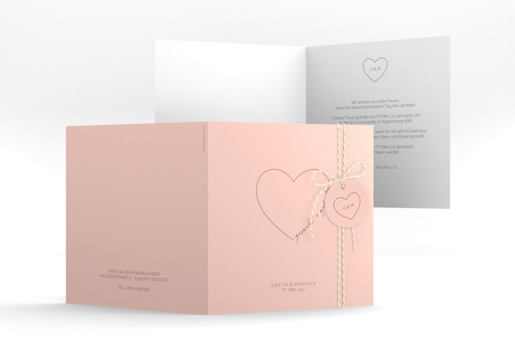 Hochzeitseinladung Lebenstraum quadr. Klappkarte rosa hochglanz