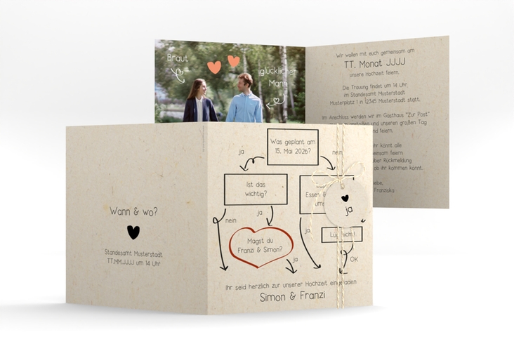 Hochzeitseinladung  Entscheidung quadr. Klappkarte beige
