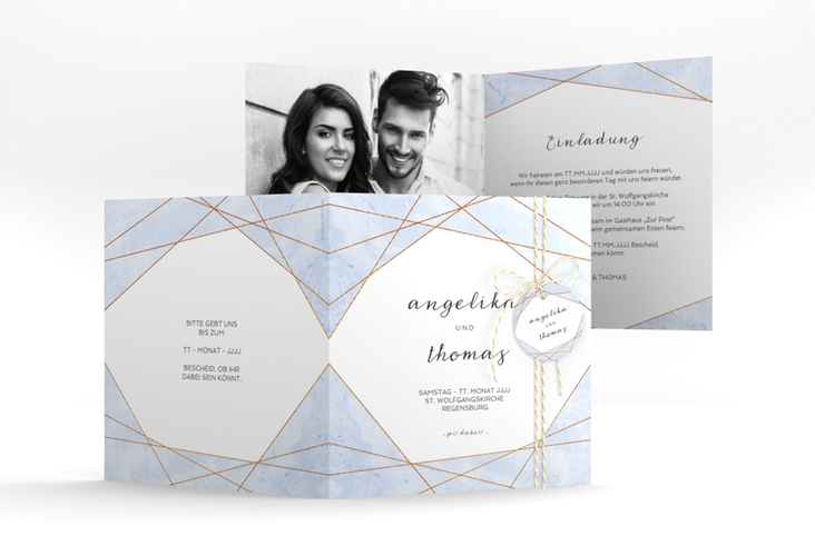Hochzeitseinladung Asymmetry quadr. Klappkarte blau hochglanz
