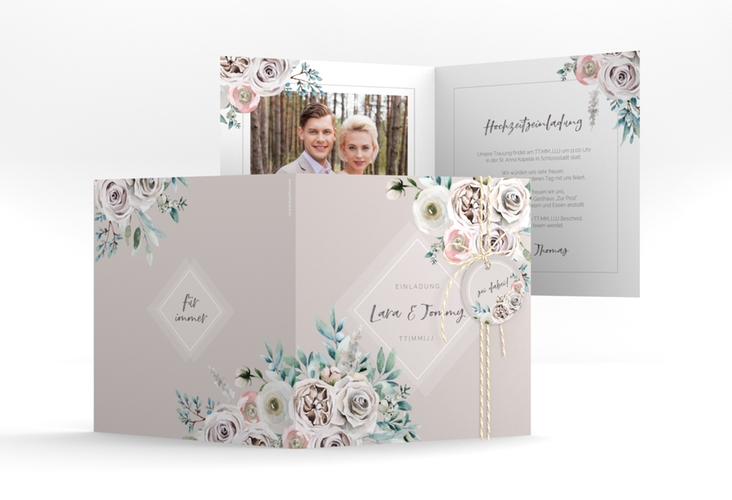 Hochzeitseinladung "Romance" quadratische Klappkarte