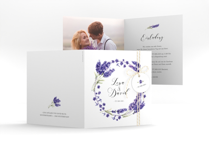 Hochzeitseinladung Lavendel quadr. Klappkarte hochglanz
