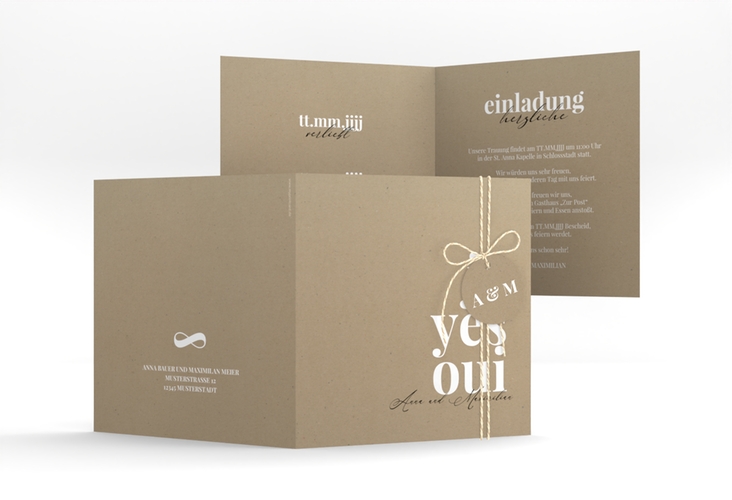Hochzeitseinladung Oui quadr. Klappkarte mit Ja-Wort in verschiedenen Sprachen