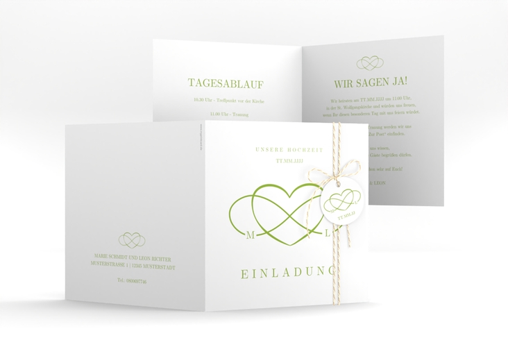 Hochzeitseinladung Infinity quadr. Klappkarte gruen