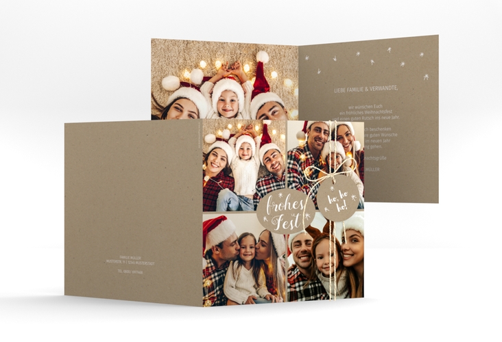 Weihnachtskarte Flocken quadr. Klappkarte hochglanz zum selbst Gestalten mit Familienfotos