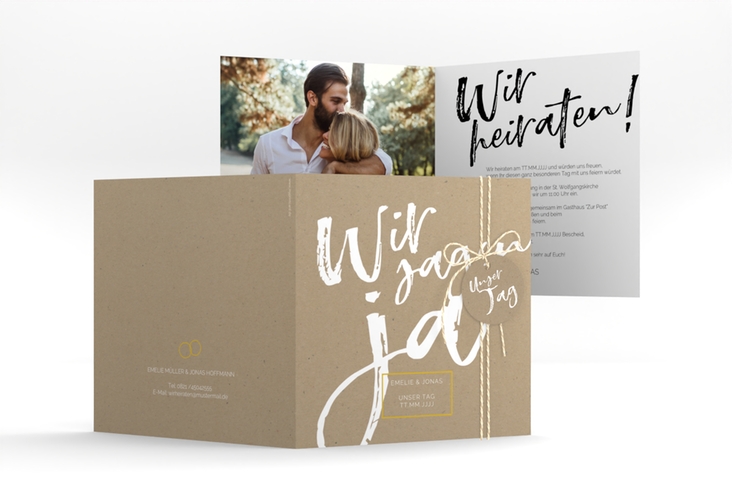 Hochzeitseinladung Words quadr. Klappkarte Kraftpapier hochglanz modern mit Brush-Schrift