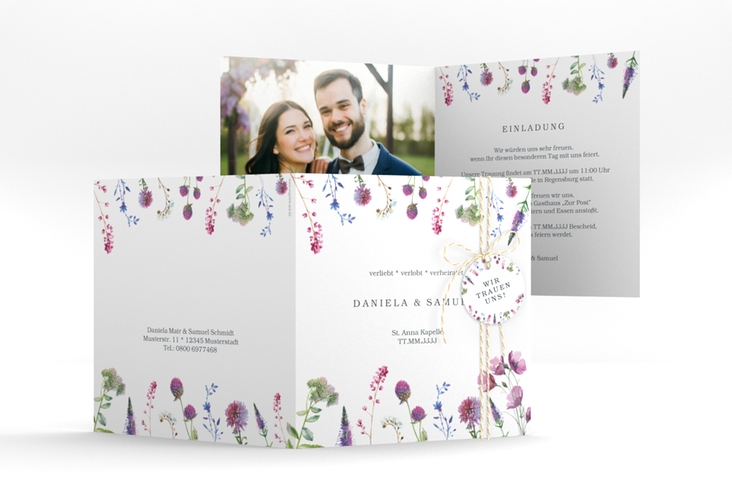 Hochzeitseinladung "Wildblumen" Quadratische Klappkarte