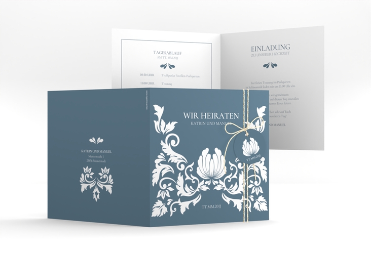 Hochzeitseinladung Royal quadr. Klappkarte mit barockem Blumen-Ornament