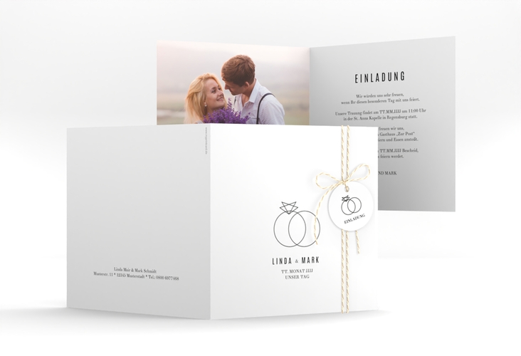 Hochzeitseinladung Rings quadr. Klappkarte weiss hochglanz
