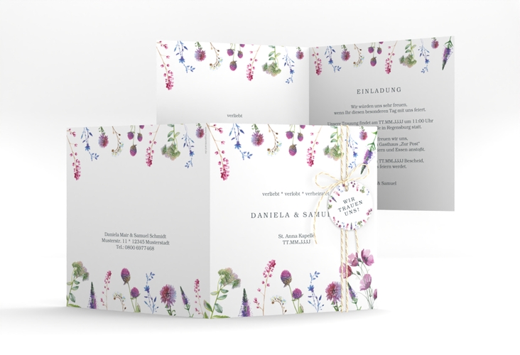 Hochzeitseinladung Wildblumen quadr. Klappkarte