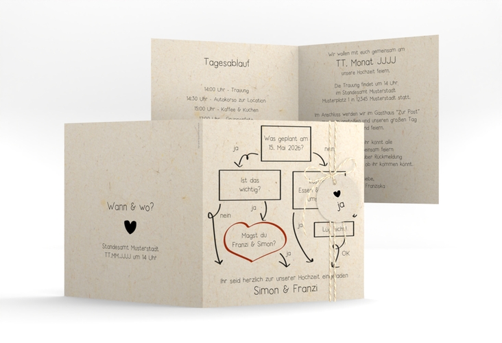 Hochzeitseinladung  Entscheidung quadr. Klappkarte beige