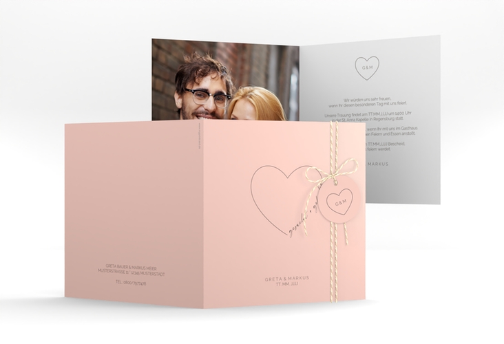 Hochzeitseinladung Lebenstraum quadr. Klappkarte rosa hochglanz
