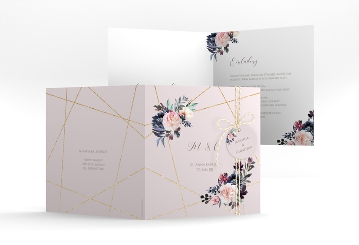Hochzeitseinladung Azalie quadr. Klappkarte rosa hochglanz