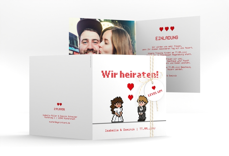 Hochzeitseinladung Pixel quadr. Klappkarte weiss