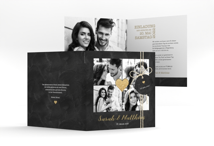 Hochzeitseinladung Sparkly quadr. Klappkarte gold hochglanz
