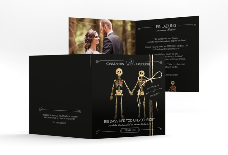 Hochzeitseinladung "Bones" Quadratische Klappkarte schwarz
