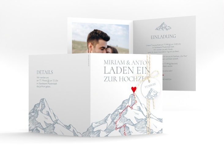 Hochzeitseinladung Berge quadr. Klappkarte