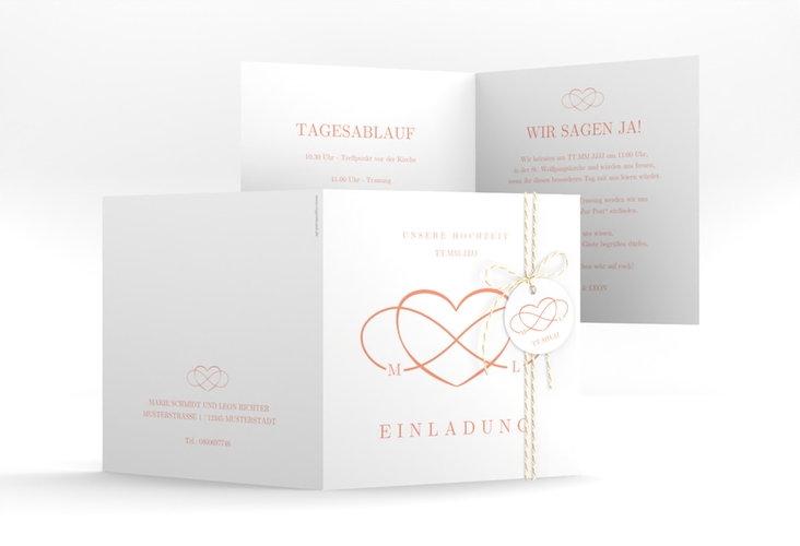 Hochzeitseinladung Infinity quadr. Klappkarte apricot
