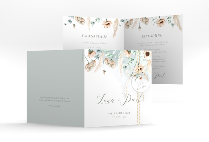 Hochzeitseinladung Anemone quadr. Klappkarte mint hochglanz