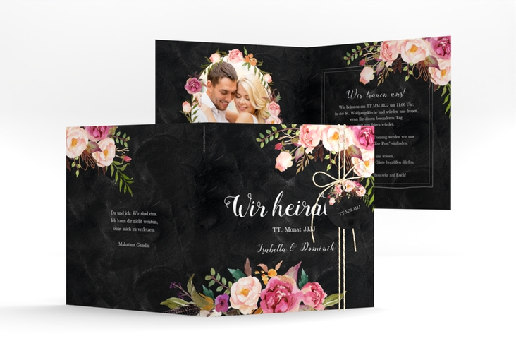 Hochzeitseinladung Flowers quadr. Klappkarte mit bunten Aquarell-Blumen
