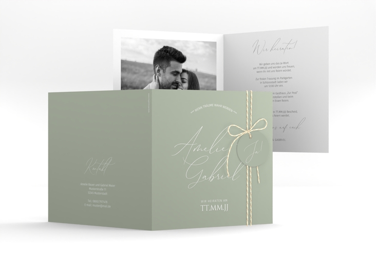 Hochzeitseinladung Federschrift quadr. Klappkarte in schlichtem Design mit Kalligrafie