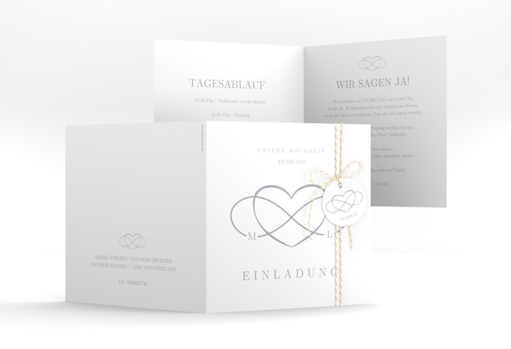 Hochzeitseinladung Infinity quadr. Klappkarte grau
