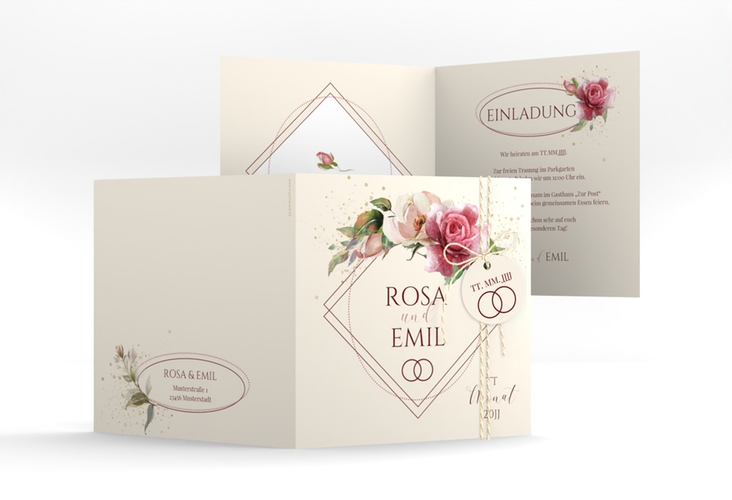 Hochzeitseinladung Rosenbogen quadr. Klappkarte