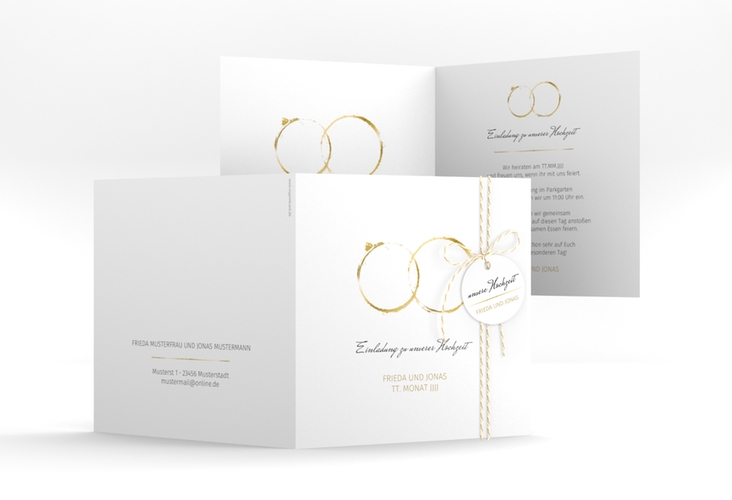 Hochzeitseinladung Trauringe quadr. Klappkarte hochglanz minimalistisch gestaltet mit zwei Eheringen