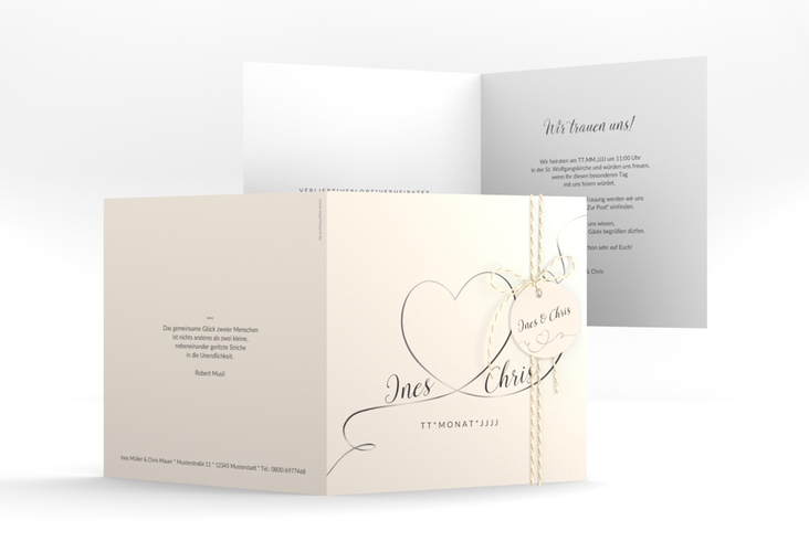 Hochzeitseinladung Dolce quadr. Klappkarte beige hochglanz