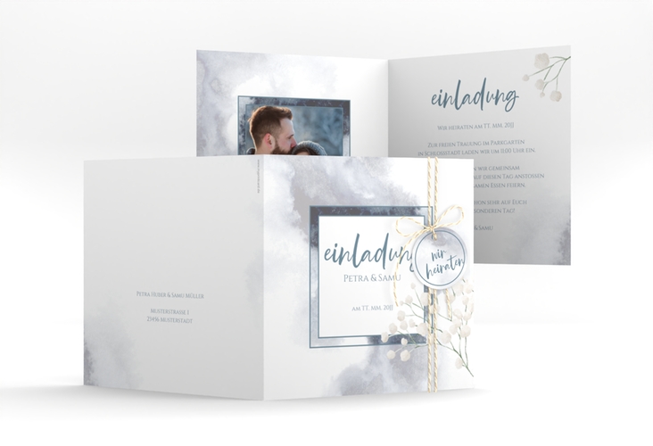 Hochzeitseinladung Winter quadr. Klappkarte mit Schleierkraut