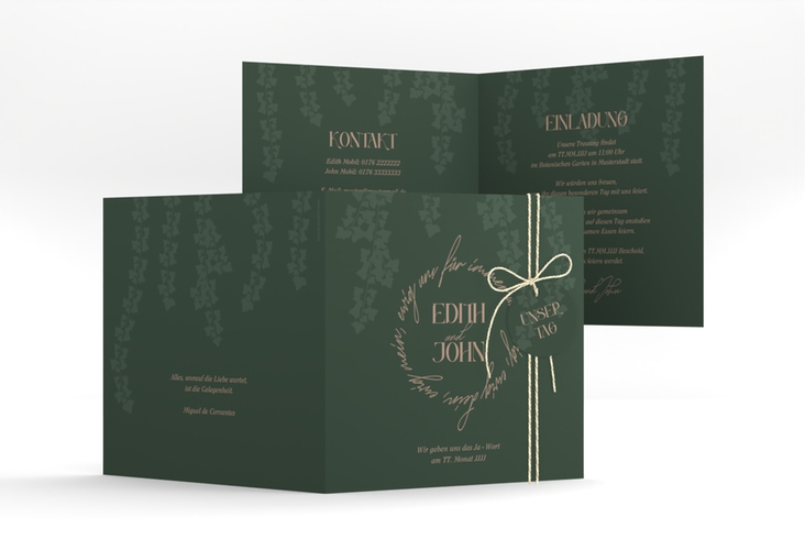 Hochzeitseinladung Efeugrün quadr. Klappkarte im Fantasy-Elfen-Design mit Efeu