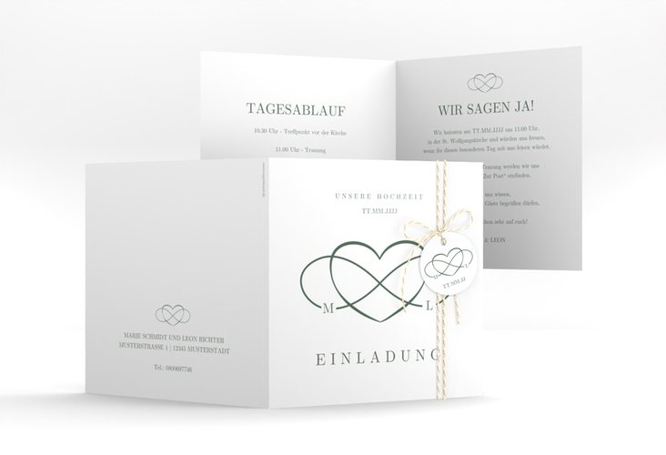 Hochzeitseinladung Infinity quadr. Klappkarte gruen