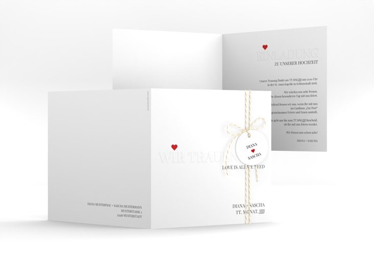 Hochzeitseinladung Embossing quadr. Klappkarte rot hochglanz