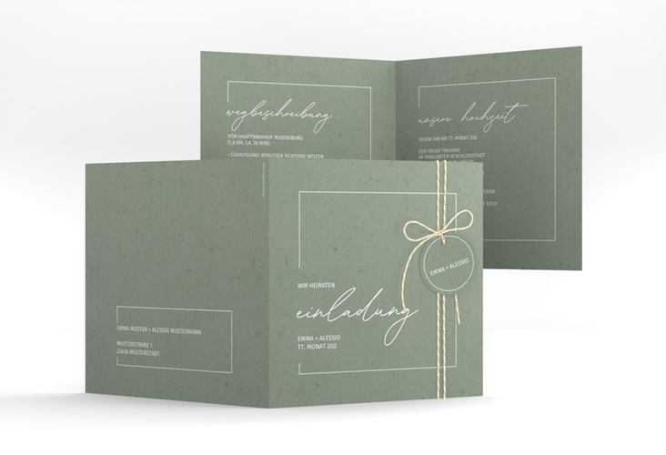 Hochzeitseinladung Simple Line quadr. Klappkarte gruen