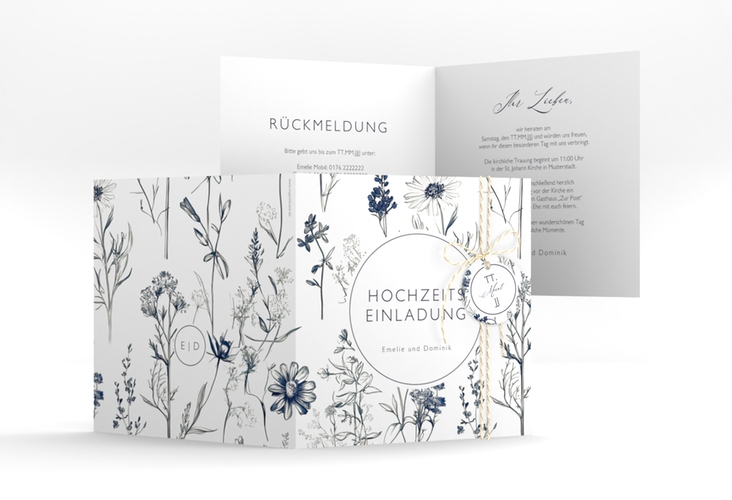Hochzeitseinladung Chinoiserie Floral quadr. Klappkarte weiss hochglanz