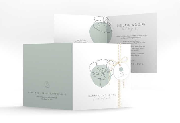 Hochzeitseinladung Flowerline quadr. Klappkarte
