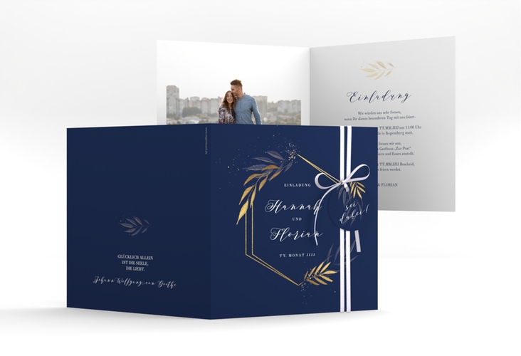 Hochzeitseinladung Eleganza quadr. Klappkarte blau