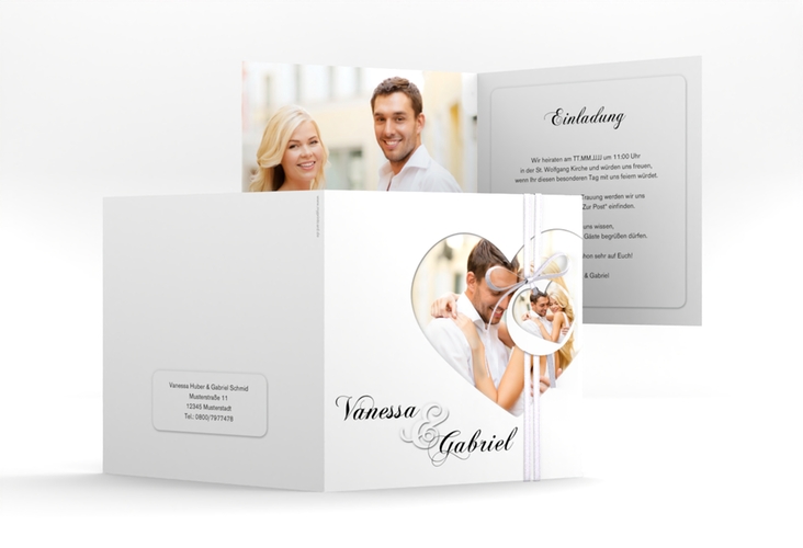 Hochzeitseinladung Sweetheart quadr. Klappkarte weiss hochglanz