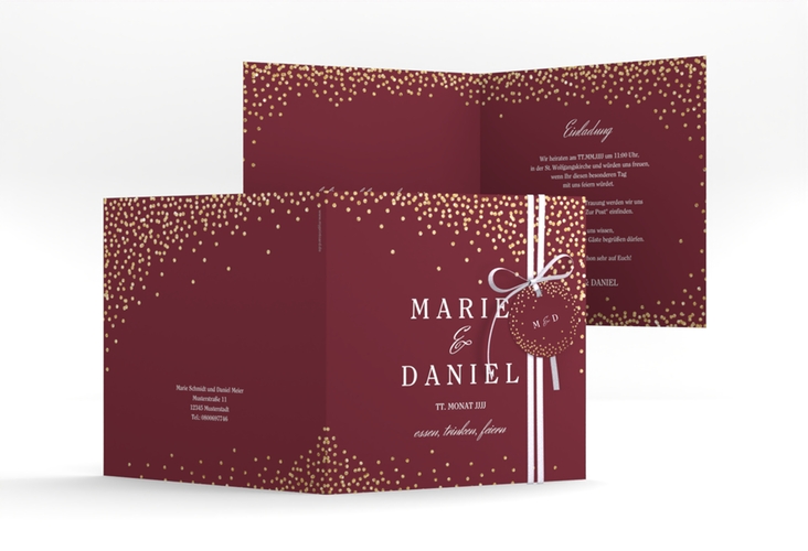 Hochzeitseinladung Glitter quadr. Klappkarte rot
