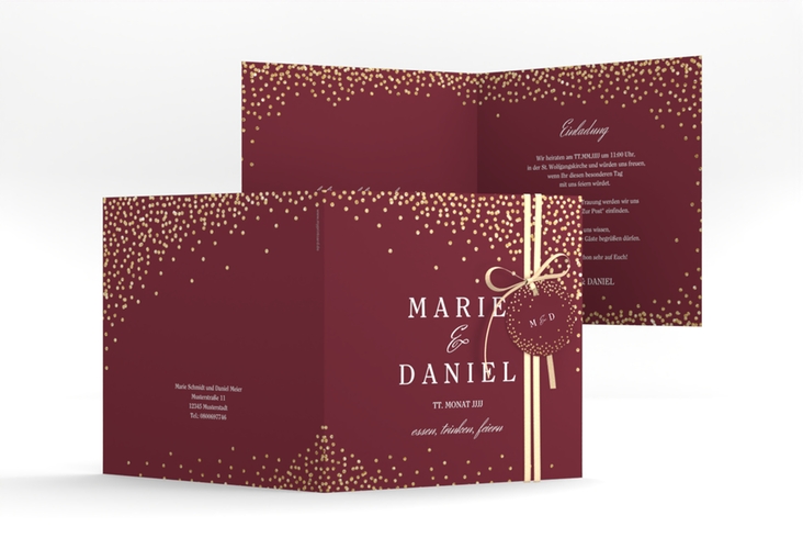 Hochzeitseinladung Glitter quadr. Klappkarte rot