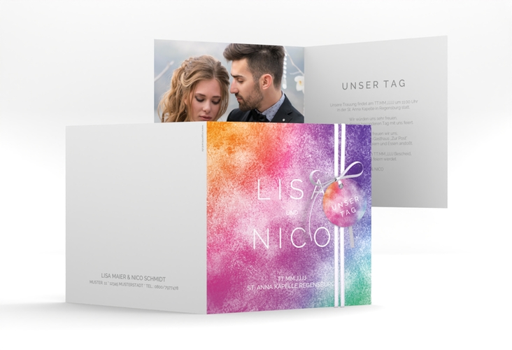 Hochzeitseinladung Colorful quadr. Klappkarte bunt