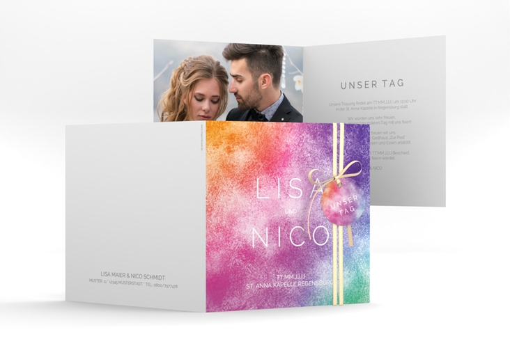 Hochzeitseinladung Colorful quadr. Klappkarte bunt