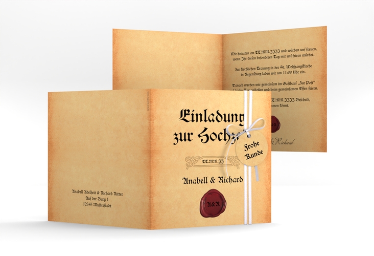 Einladung Hochzeit Mittelalter quadr. Klappkarte