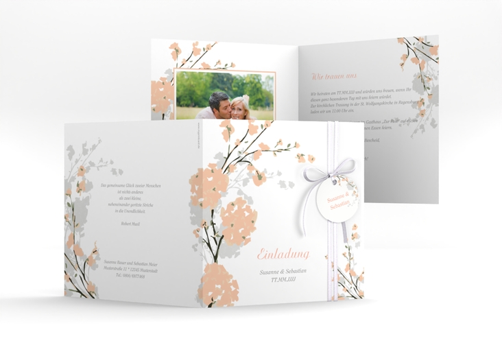 Hochzeitseinladung Salerno quadr. Klappkarte apricot