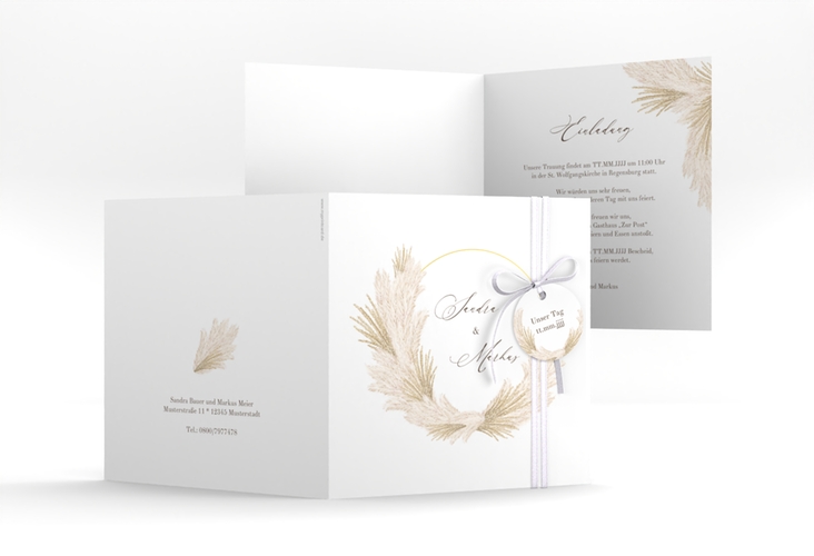 Hochzeitseinladung Pumila quadr. Klappkarte weiss hochglanz
