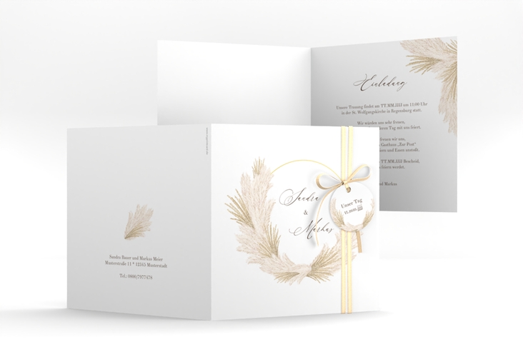 Hochzeitseinladung Pumila quadr. Klappkarte weiss hochglanz